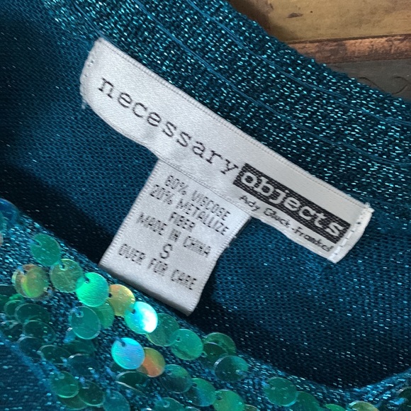 Necessary Objects Mermaid sequin blue metallic tank top M - Picture 4 of 6